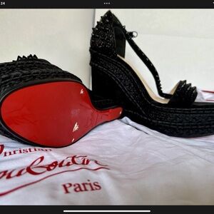 Christian Louboutin Black and Red Woven Wedges